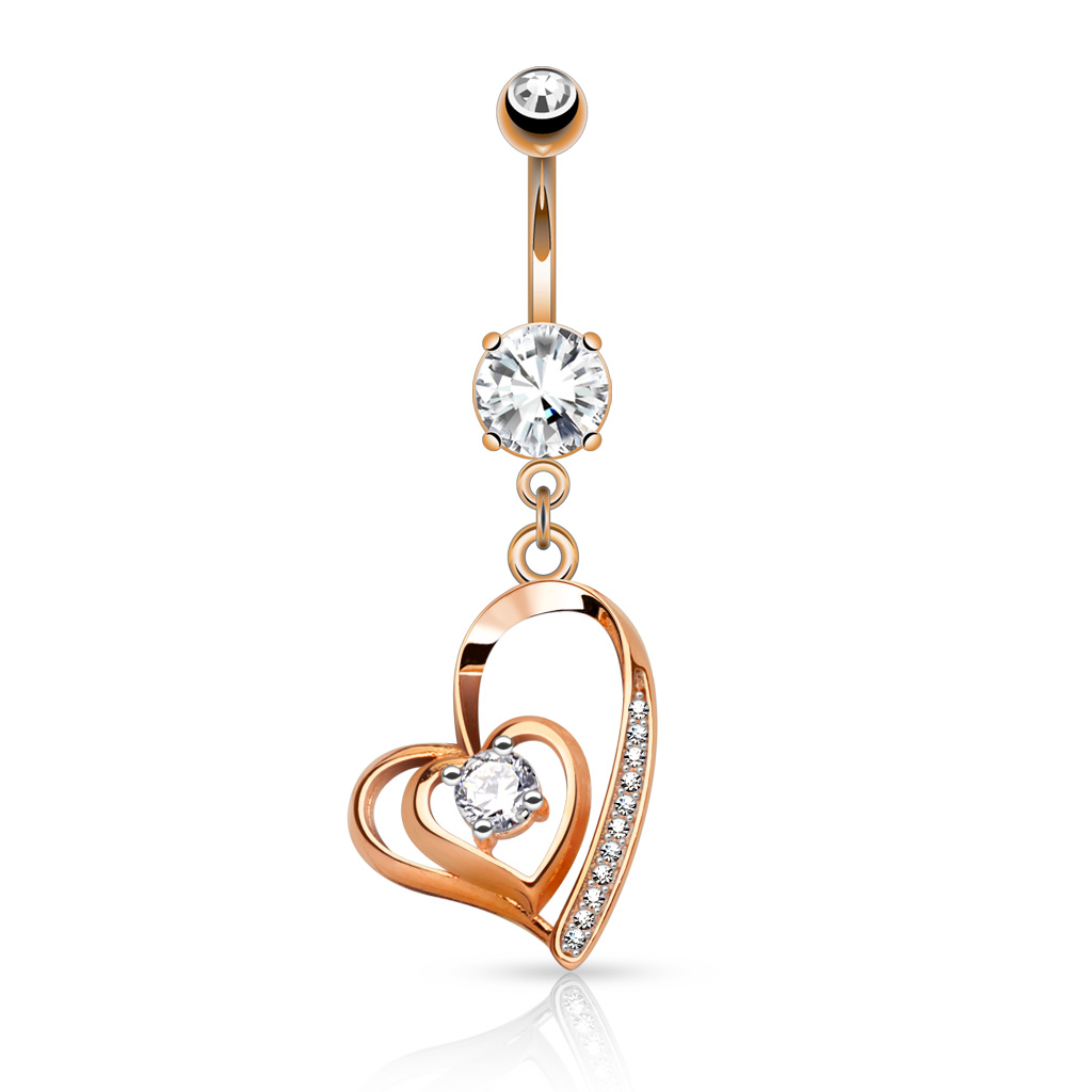 Belly Bar with CZ Double Heart Dangle - Image 2
