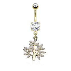 Belly Bar with Tree of Life Dangle - Gold