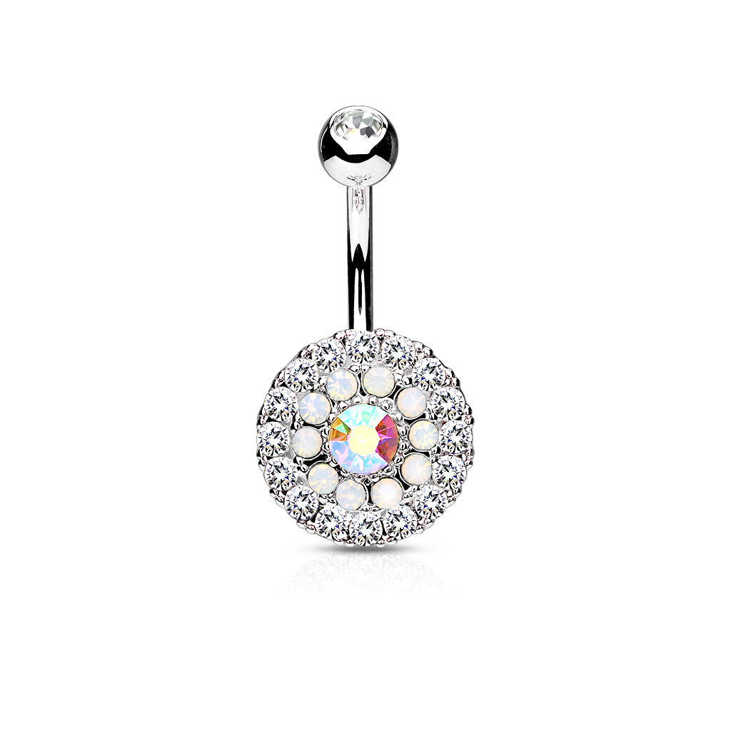 Belly Bar with Rings of Opalites and CZ Gems - Image 2