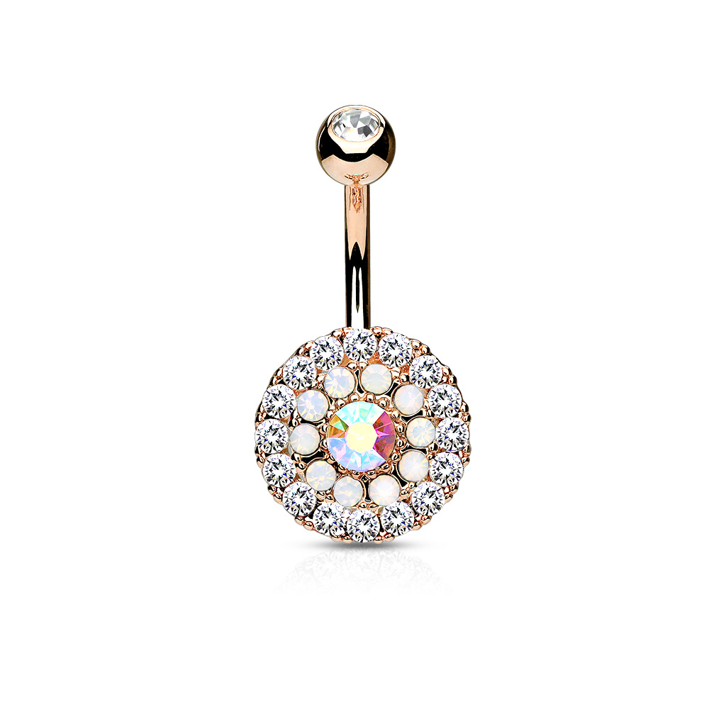 Belly Bar with Rings of Opalites and CZ Gems - Image 4