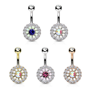 Belly Bar with Rings of Opalites and CZ Gems