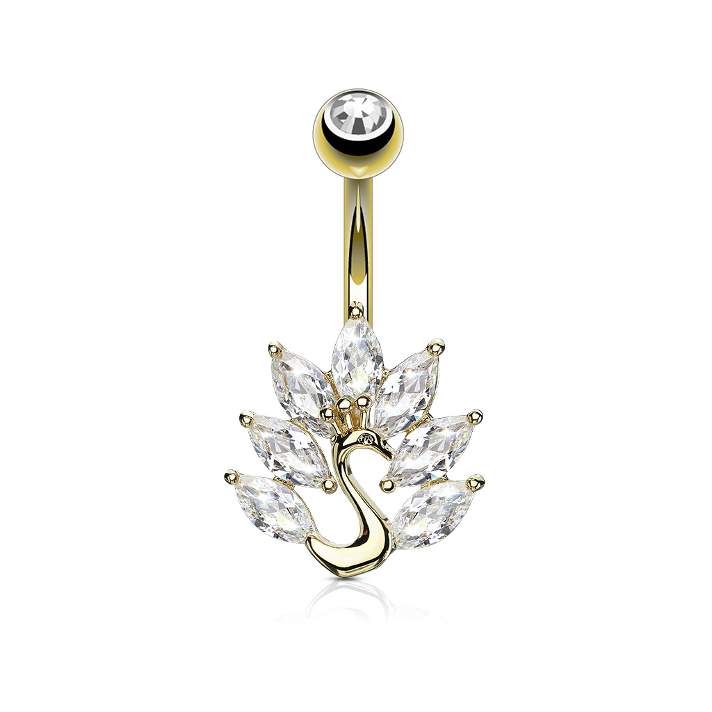 Belly Bar with Marquise CZ Peacock - Image 3