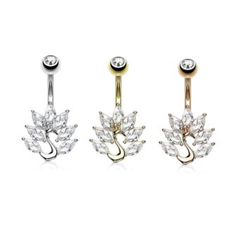 Belly Bar with Marquise CZ Peacock
