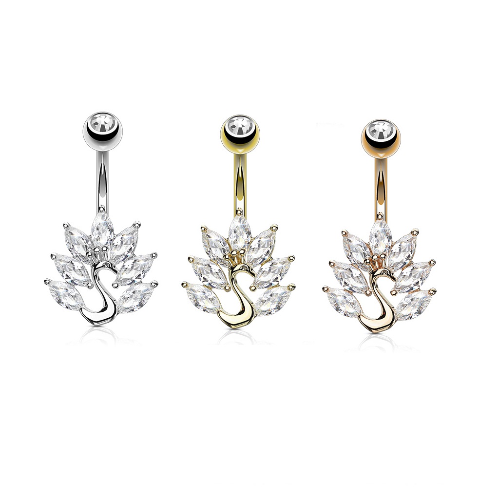Belly Bar with Marquise CZ Peacock
