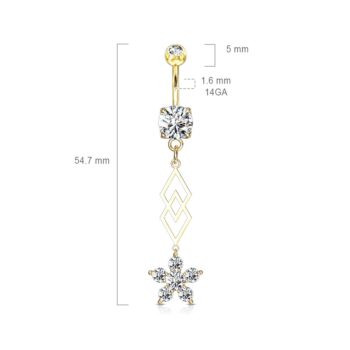 Belly Bar a Clear CZ Flower Dangle - Image 3