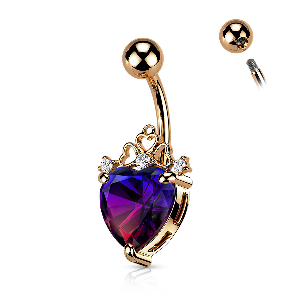 Belly Bar with Heart and Crown of Hearts