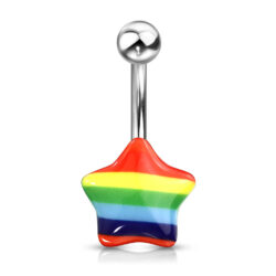 Silver belly bar with colourful star dangle