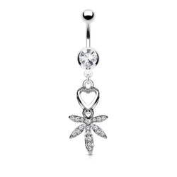 Belly Bar with a Heart and Leaf Dangle