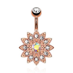 Belly Bar with Large Aurora Borealis CZ Flower