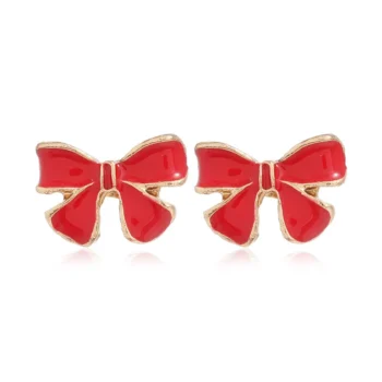 Red Bow Stud Earrings