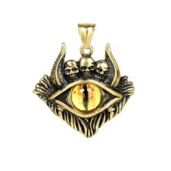 Gold Pendant with a Yellow Eye, Skulls and Horns