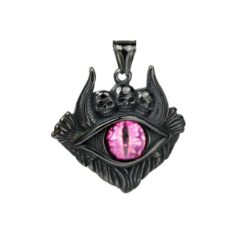 Black Pendant with a Pink Eye, Skulls and Horns