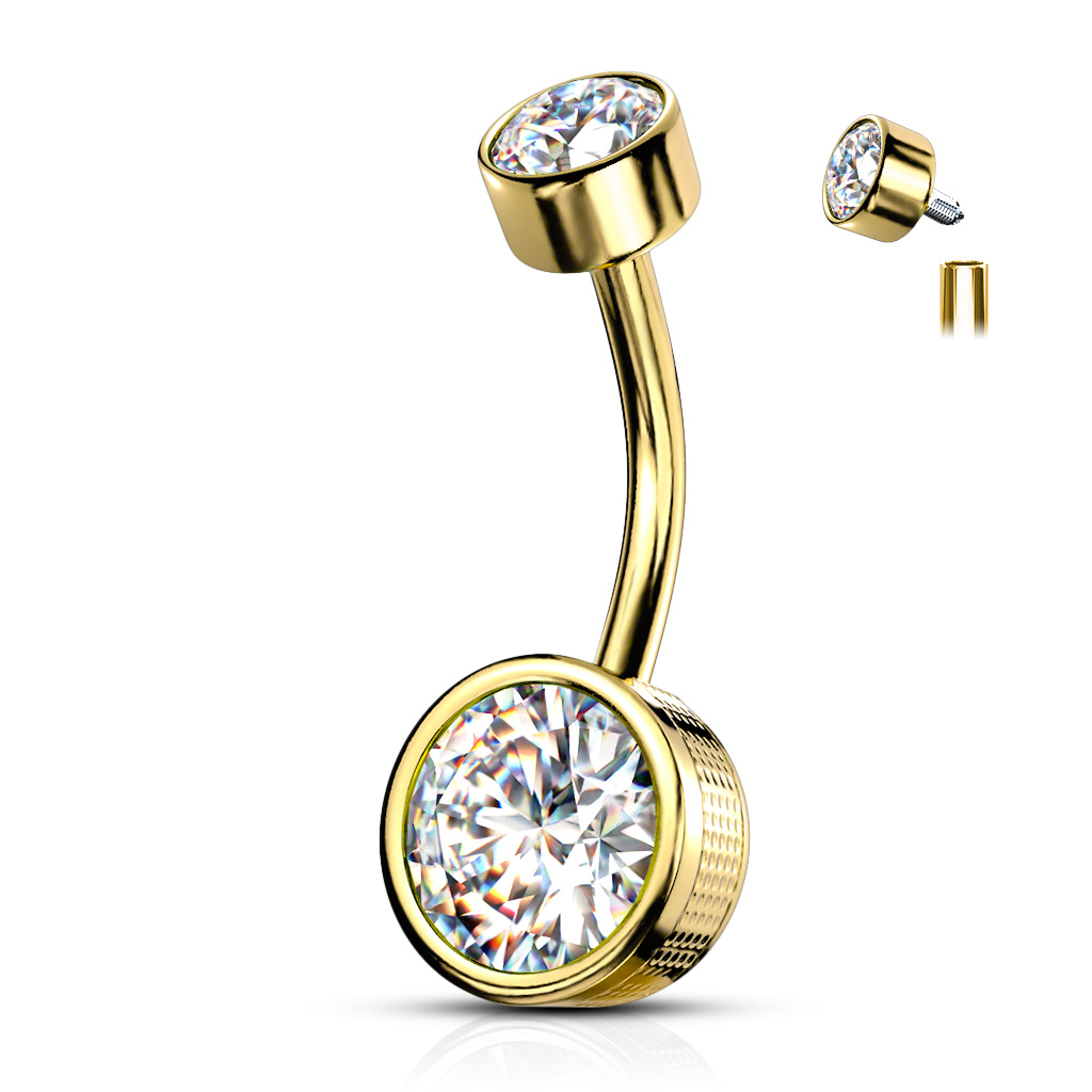 Belly Bar with a Round CZ Gem - Image 6