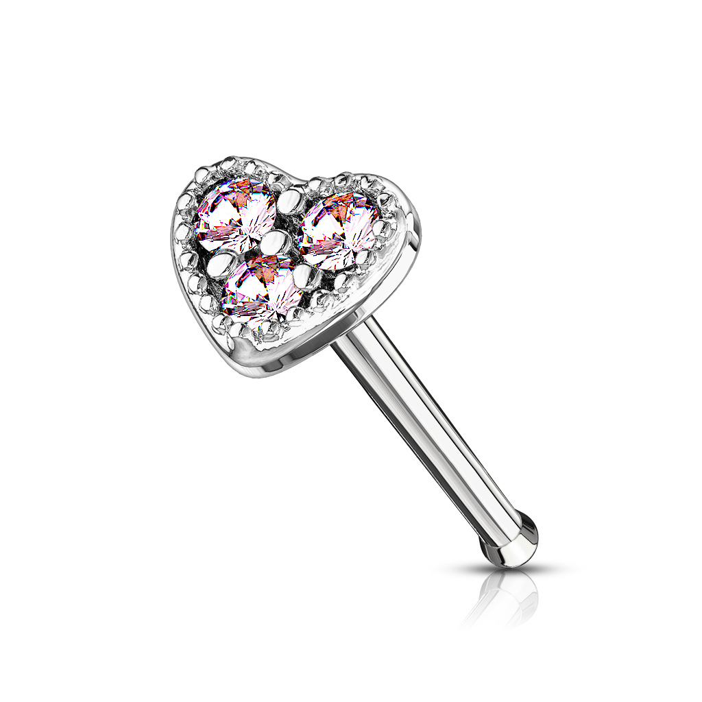 Nose Stud with a CZ Heart - Image 5