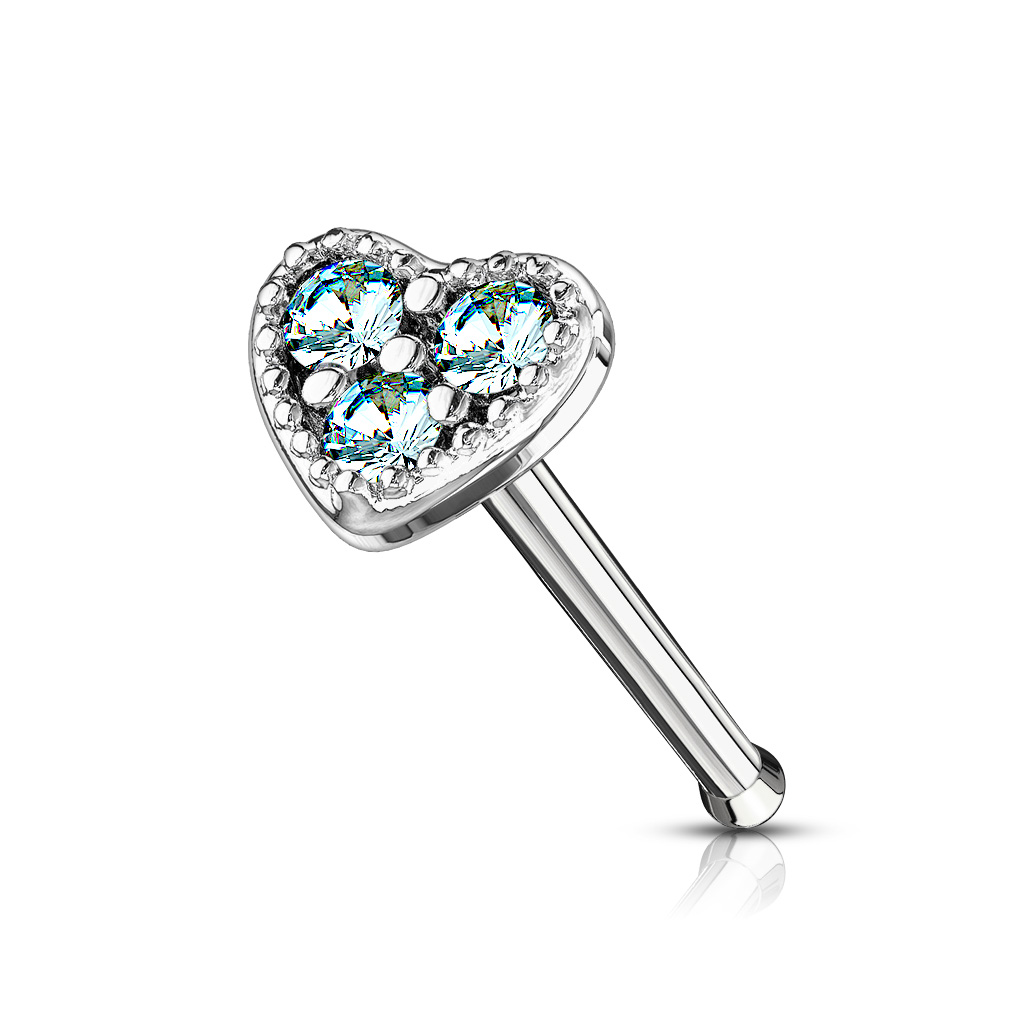 Nose Stud with a CZ Heart - Image 4