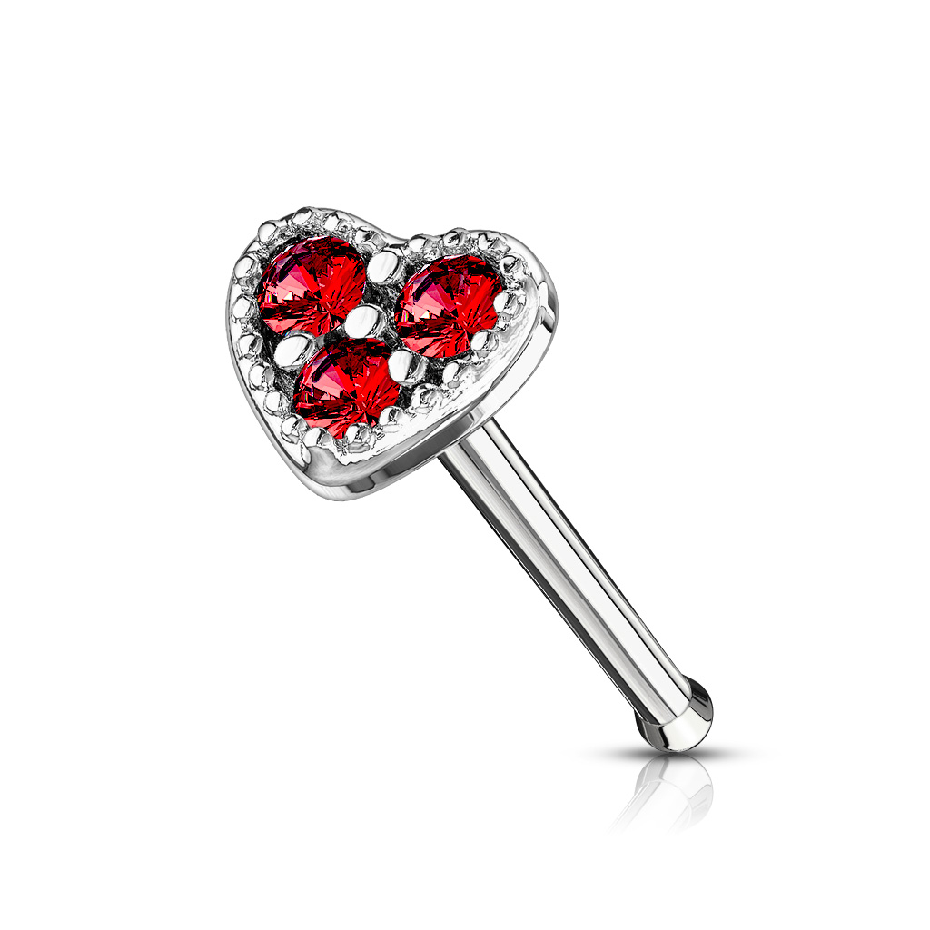 Nose Stud with a CZ Heart - Image 3
