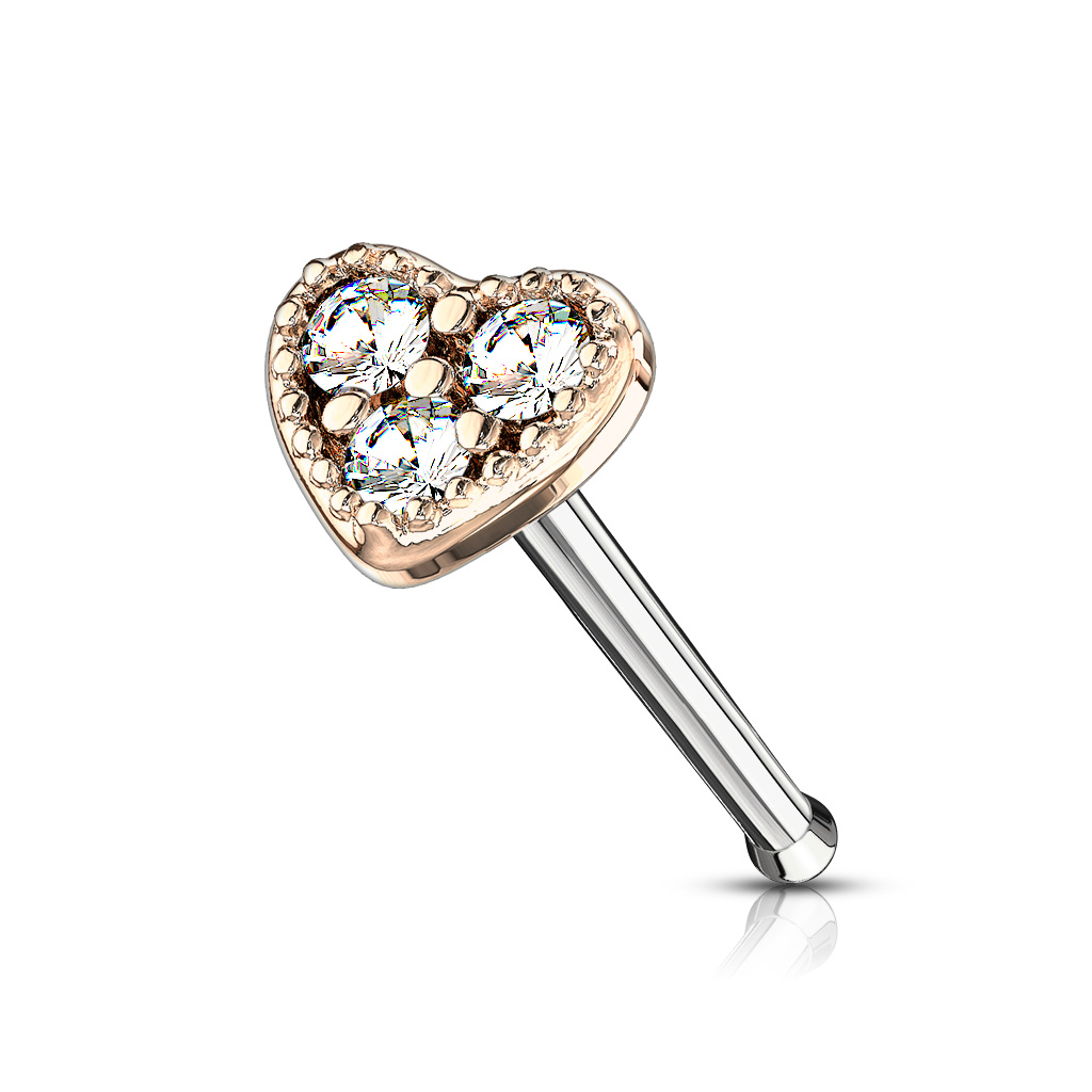 Nose Stud with a CZ Heart - Image 2