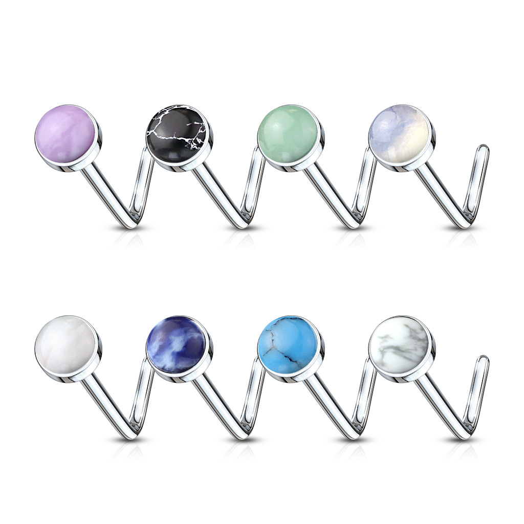 L-Bend Nose Stud with a Semi Precious Stone