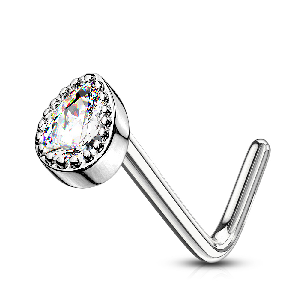 L-Bend Nose Stud with CZ Tear Drop Top - Image 4