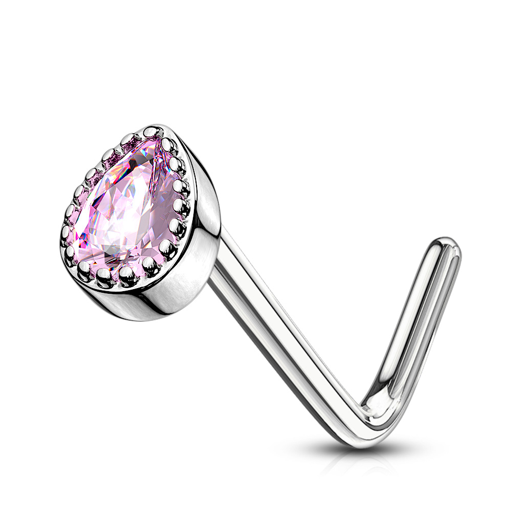 L-Bend Nose Stud with CZ Tear Drop Top - Image 3