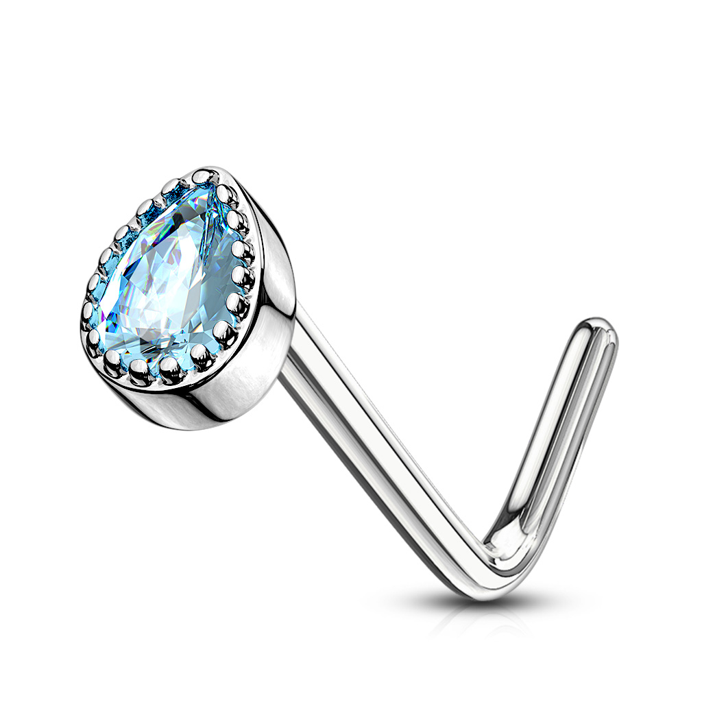 L-Bend Nose Stud with CZ Tear Drop Top - Image 2