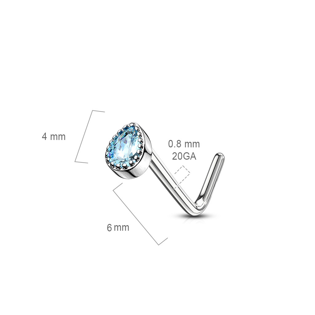 L-Bend Nose Stud with CZ Tear Drop Top - Image 5