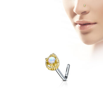 L-Bend Nose Stud with a Tear Drop Synthetic Opal Head - Image 6