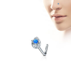 L-Bend Nose Stud with a Tear Drop Synthetic Opal Head