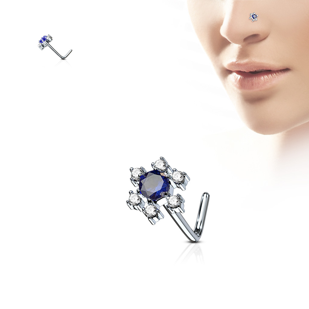 L-Bend Nose Stud with a Clear CZ Snowflake Head - Image 4