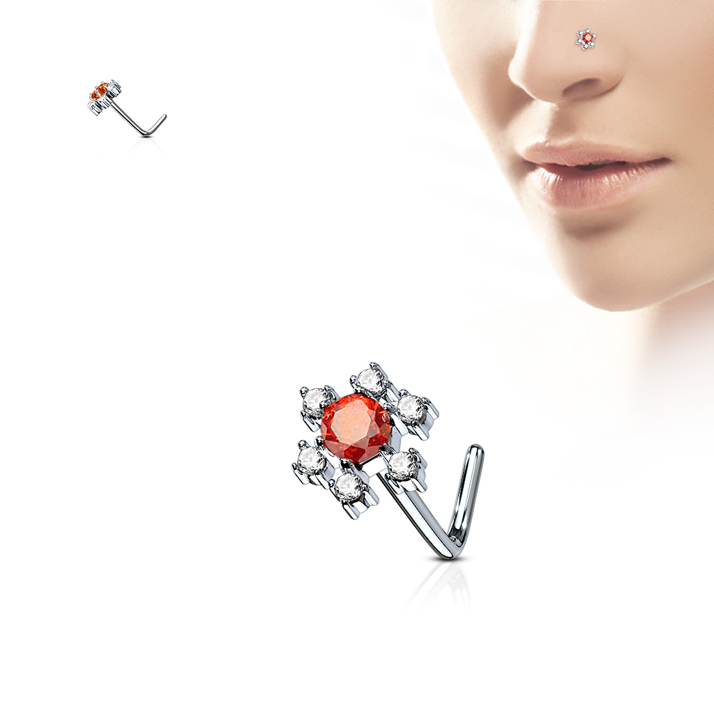 L-Bend Nose Stud with a Clear CZ Snowflake Head - Image 3