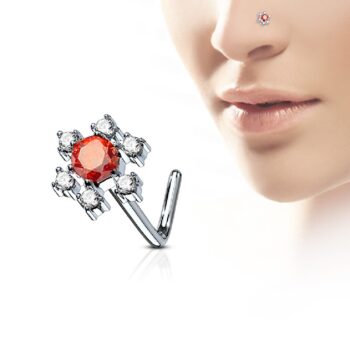 L-Bend Nose Stud with a Clear CZ Snowflake Head