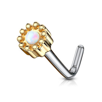 L-Bend Nose Stud with a Opal Centred Round Top - Image 3