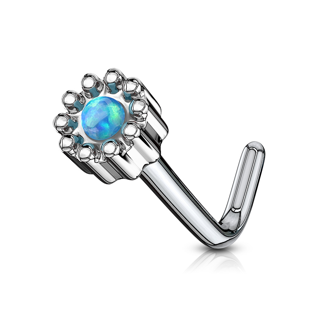 L-Bend Nose Stud with a Opal Centred Round Top - Image 6