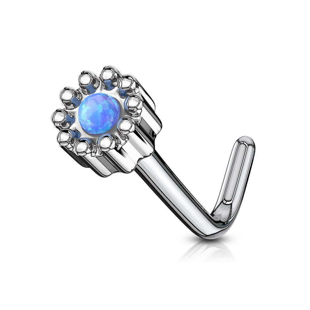 L-Bend Nose Stud with a Opal Centred Round Top - Image 2