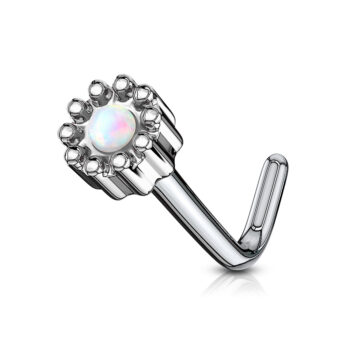 L-Bend Nose Stud with a Opal Centred Round Top - Image 4
