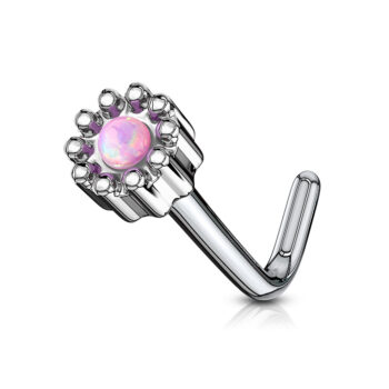 L-Bend Nose Stud with a Opal Centred Round Top - Image 7