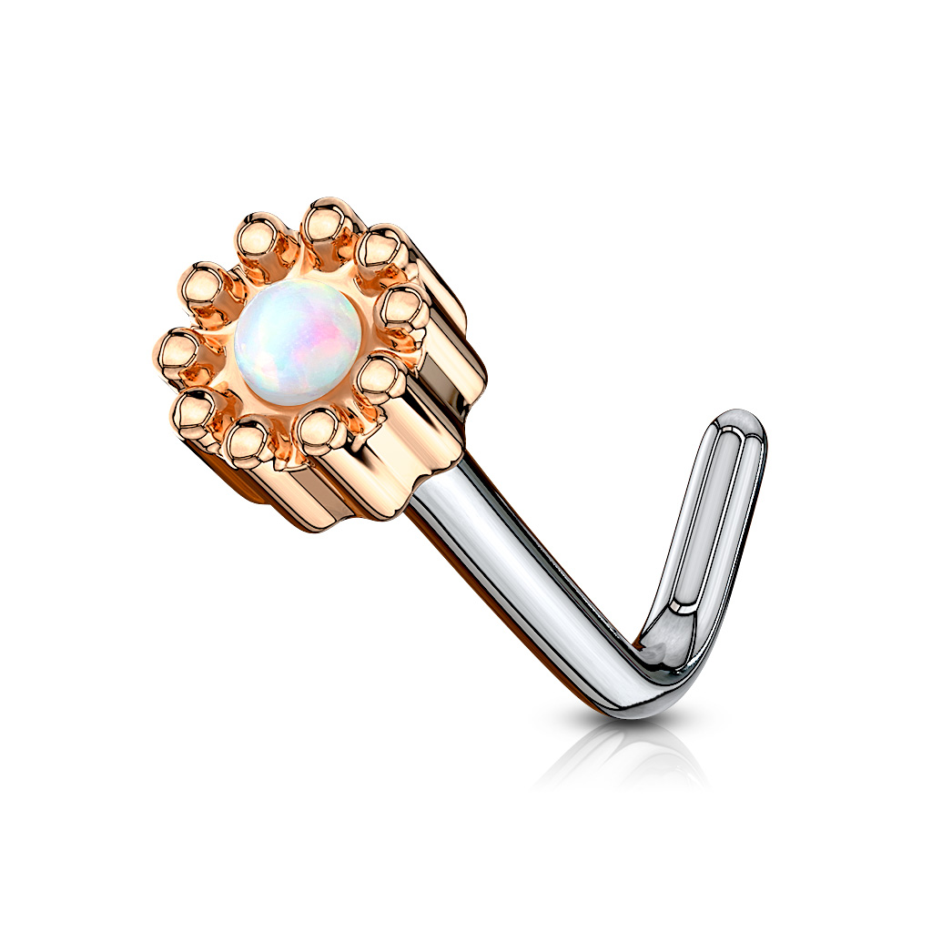 L-Bend Nose Stud with a Opal Centred Round Top - Image 8