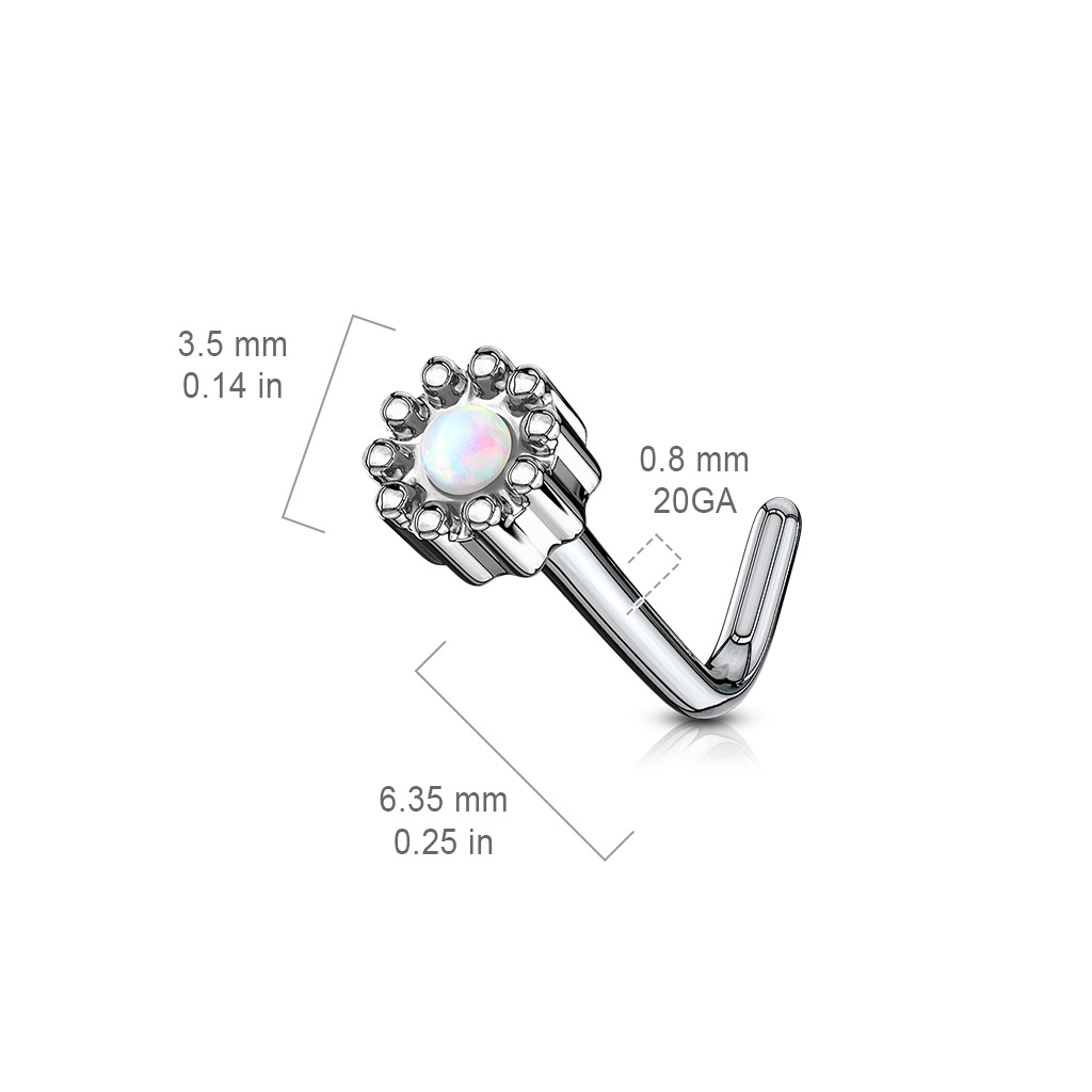 L-Bend Nose Stud with a Opal Centred Round Top - Image 10