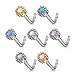 L-Bend Nose Stud with a Opal Centred Round Top