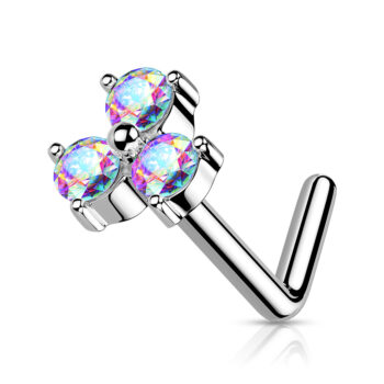 L-Bend Nose Stud with a Triangle of Crystals - Image 4