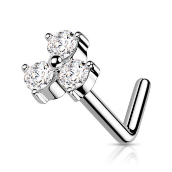 L-Bend Nose Stud with a Triangle of Crystals - Image 3