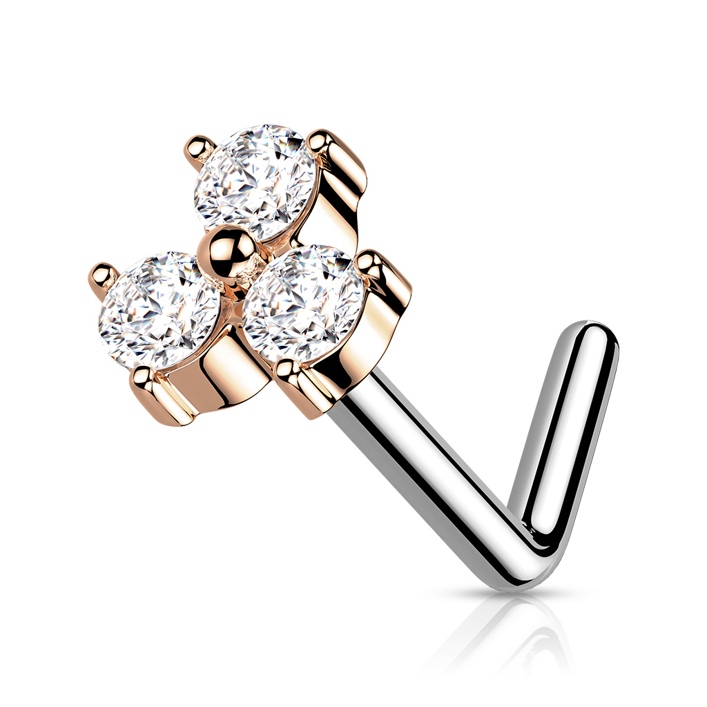 L-Bend Nose Stud with a Triangle of Crystals - Image 6