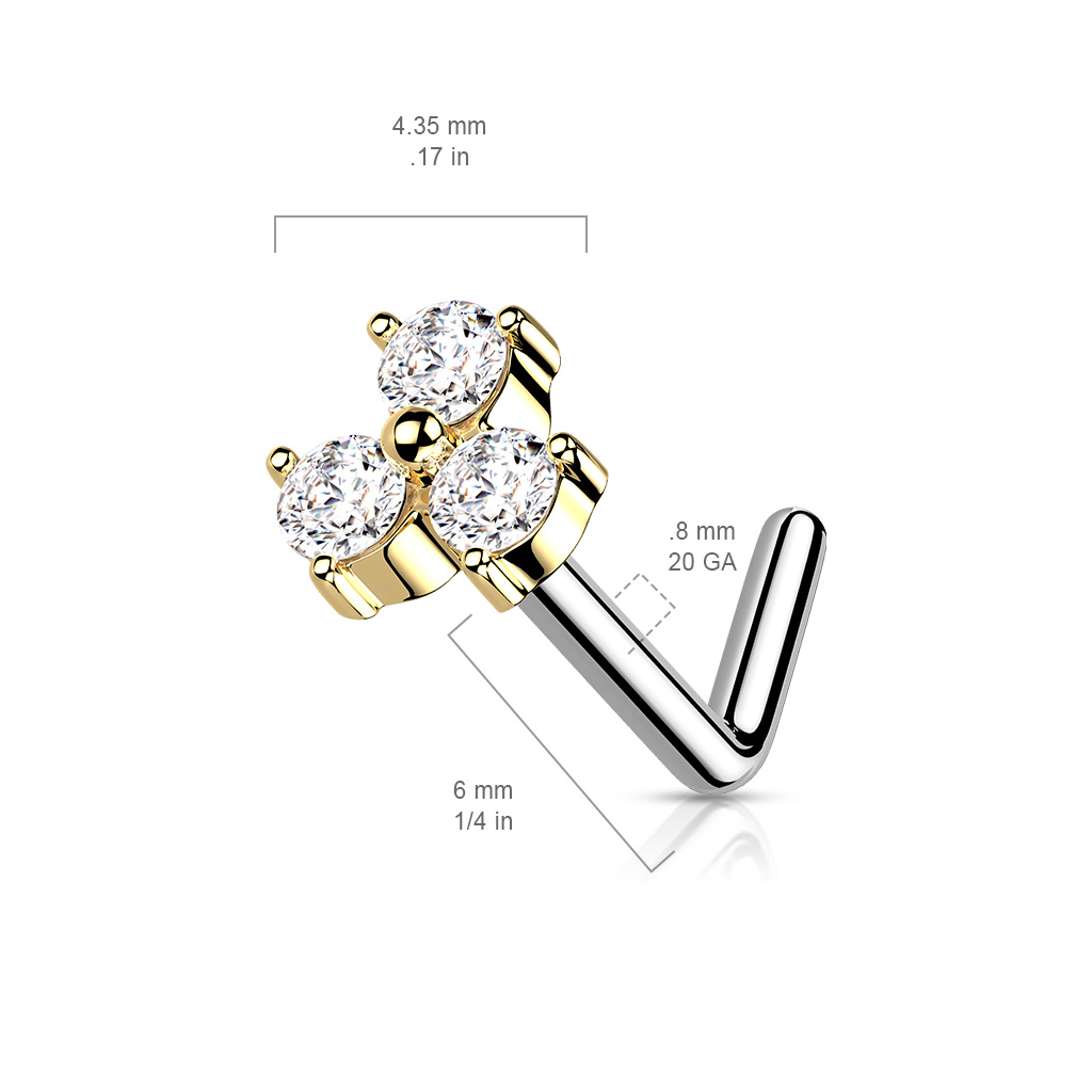 L-Bend Nose Stud with a Triangle of Crystals - Image 12