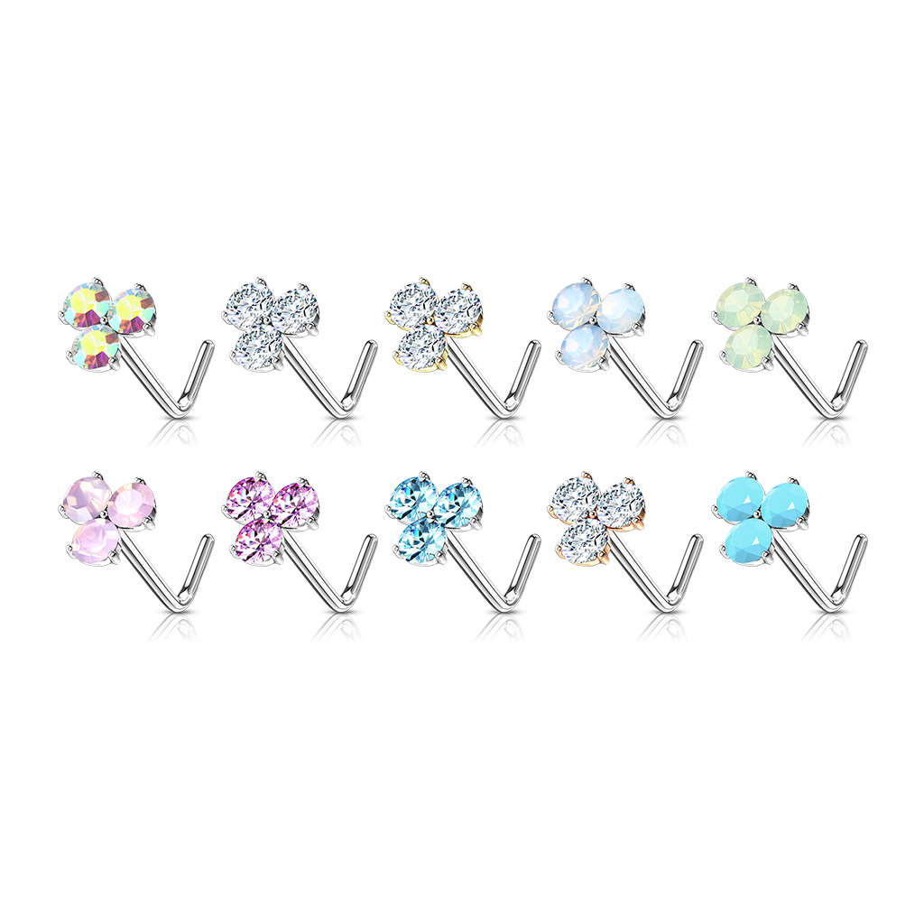 L-Bend Nose Stud with a Triangle of Crystals