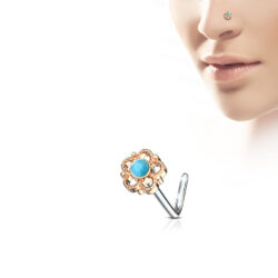L-Bend Nose Stud with a Flower Filigree Turquoise Centre Head