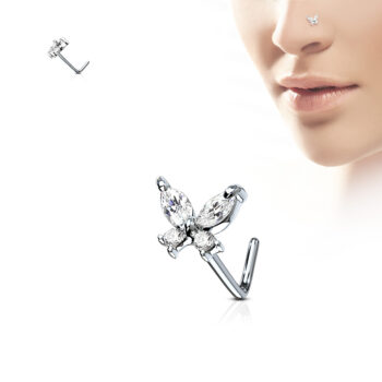 L-Bend Nose Stud with CZ Butterfly Top - Image 5