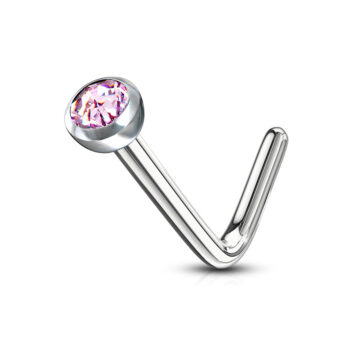 0.8mm L-Bend Nose Stud with a 2mm CZ Gem - Image 3