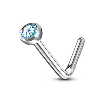 0.8mm L-Bend Nose Stud with a 2mm CZ Gem - Image 4