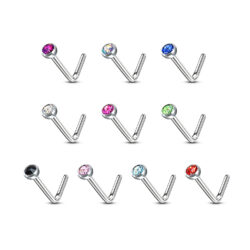 0.8mm L-Bend Nose Stud with a 2mm CZ Gem