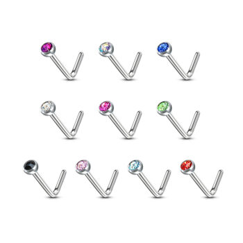0.8mm L-Bend Nose Stud with a 2mm CZ Gem